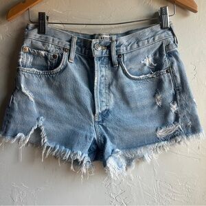 Agolde High Waisted CutOff Shorts‎ 2.5” Inseam Button Fly with Distressing Sz 24